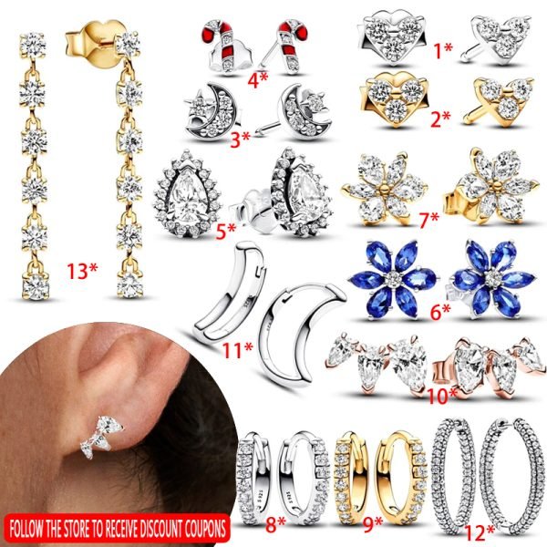 New Sparkling Heart shaped Water Drop Women's Original Logo Star Moon Earrings For Girlfriend and Family Holiday Gifts Jewelry