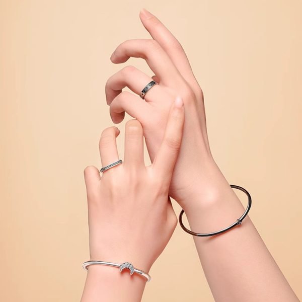 New S925 Pure Silver Black Personalized Single Item Couple Same Style Stackable Two tone I-D Bracelet Women's DIY Jewelry - 图片 2