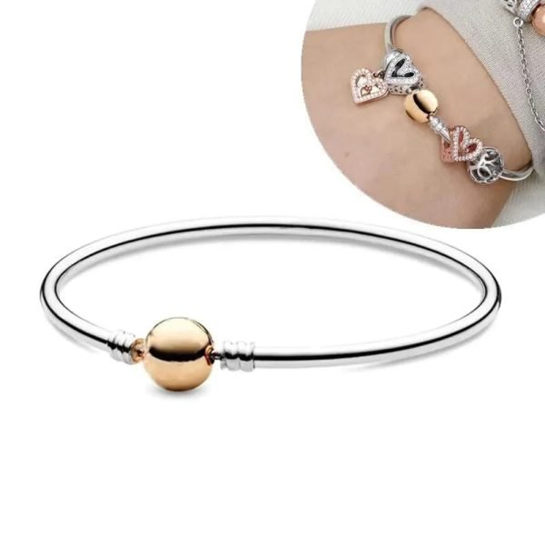 New S925 Sterling Silver Moments Classic Round Buckle Women's Gift Bracelet DIY Jewelry - 图片 3