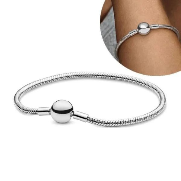 New S925 Sterling Silver Moments Classic Round Buckle Snake Shaped Women's Gift Bracelet DIY Jewelry - 图片 3