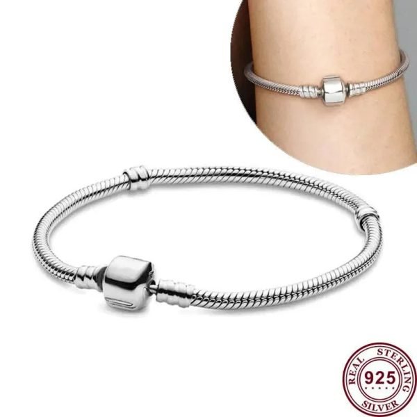 New S925 Sterling Silver Classic Rose Gold Square Buckle Time Serpentine Women's Gift Bracelet DIY Jewelry - 图片 3
