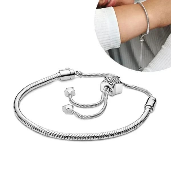 New S925 Pure Silver Sliding Leather Rope Classic Love Women's Bracelet DIY Jewelry - 图片 5