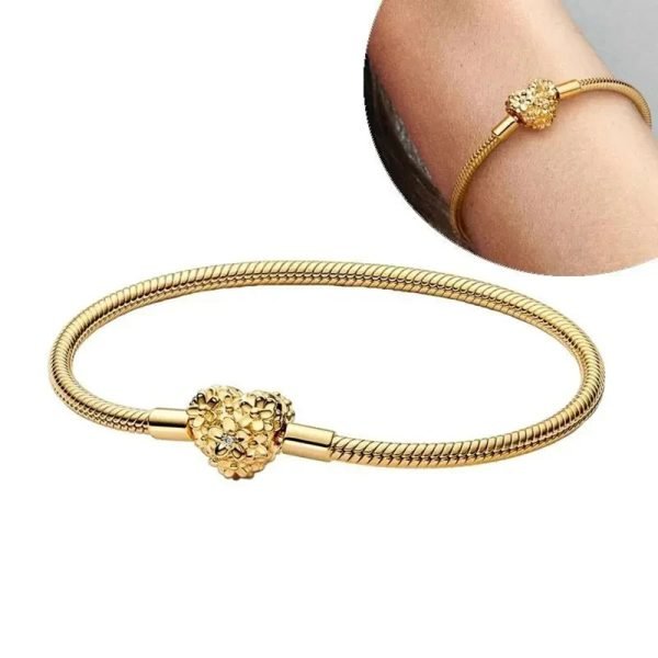 New S925 Sterling Silver Heart-shaped Daisy Asymmetric Star Chain Buckle Snake Bone Chain Women's Gift Bracelet DIY Jewelry - 图片 5