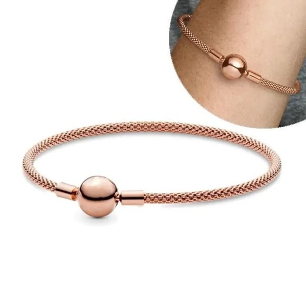 New S925 sterling silver Moments rose gold woven women's gift bracelet DIY jewelry - 图片 3