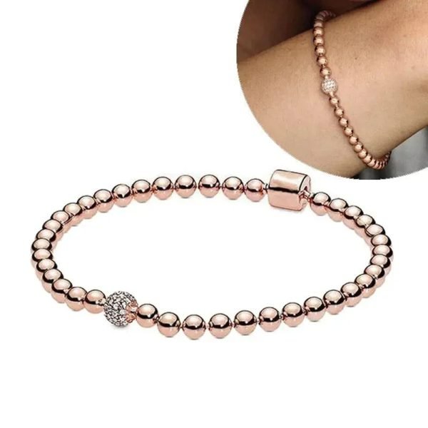 New S925 sterling silver Moments rose gold woven women's gift bracelet DIY jewelry - 图片 5
