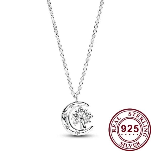 New S925 Sterling Silver Sparkling Blue Herbarium Cluster Pendant Necklace Ladies DIY Jewelry - 图片 5