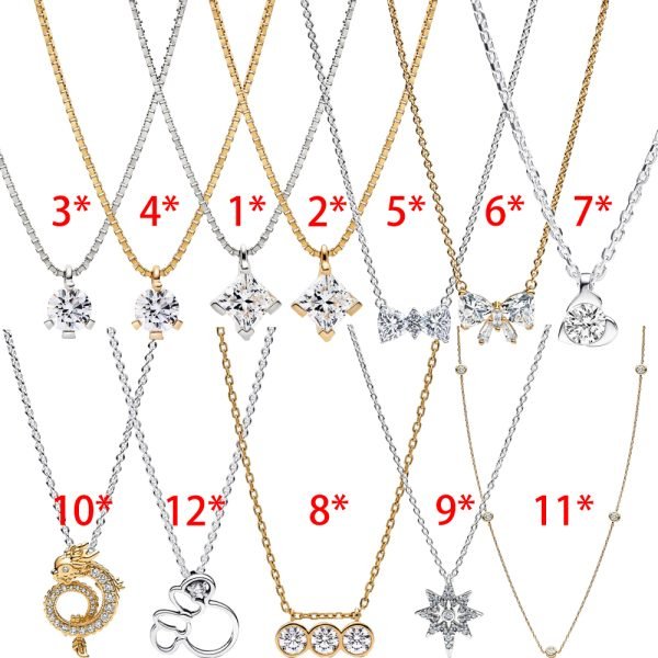 New S925 Sterling Silver Disney Minnie Mouse Silhouette Collier Necklace Ladies DIY Jewelry