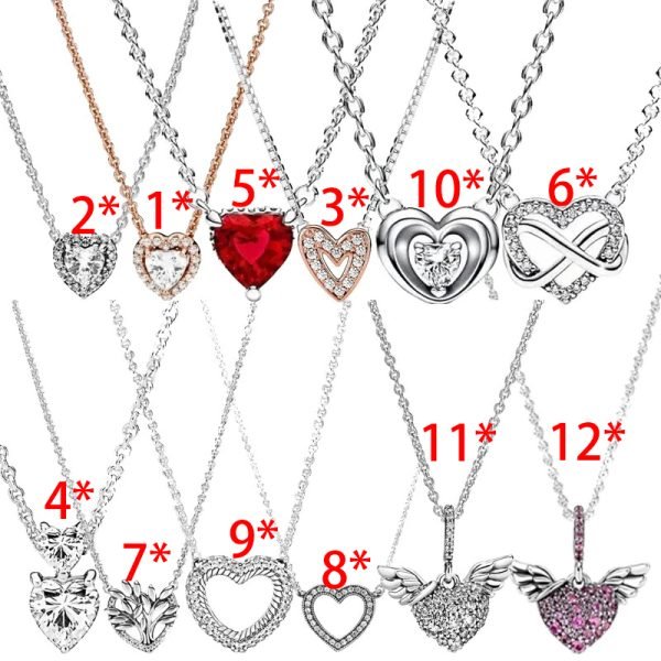 New S925 Sterling Silver Sparkling Heart Collier Necklace Ladies DIY Jewelry