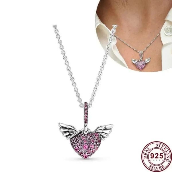 New S925 Sterling Silver Sparkling Heart Collier Necklace Ladies DIY Jewelry - 图片 5