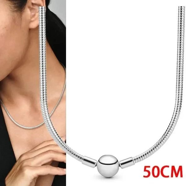 New S925 Sterling Silver Moments Snake Chain Necklace Ladies DIY Jewelry - 图片 3