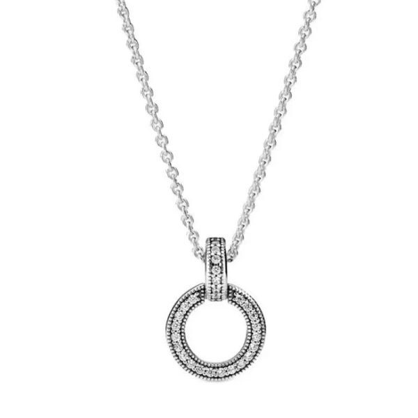 New S925 Sterling Silver Elevated Heart Family Always Encircled Pendant Necklace Ladies DIY Jewelry - 图片 3