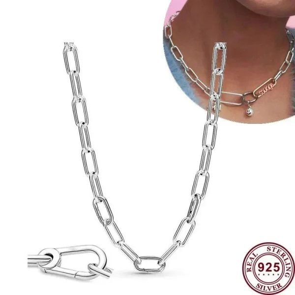 New S925 Sterling Silver FINAL SALE ME Round Clasp Medium-Link Chain Necklace Ladies DIY Jewelry - 图片 5