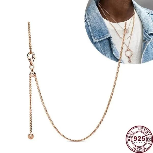 New S925 Sterling Silver Cable Chain Curb Chain Necklace Ladies DIY Jewelry - 图片 3