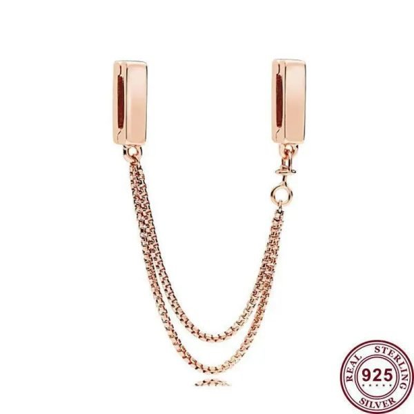 New S925 Sterling Silver Clear Pavé Safety Chain Clip Charm Ladies DIY Jewelry - 图片 3