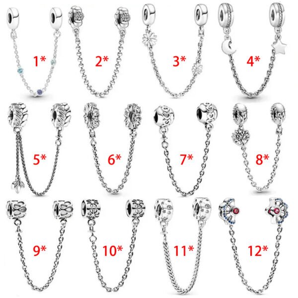 New S925 Sterling Silver Triple Blue Stone Safety Chain Ladies DIY Jewelry