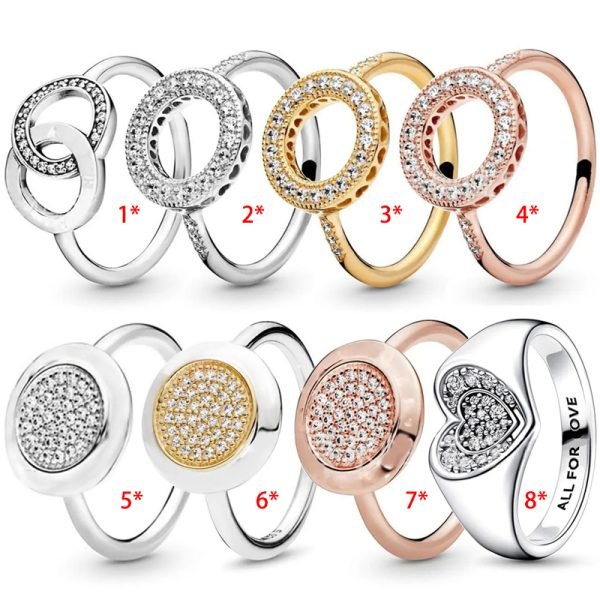 Creative Inlay Round Sparkling Love Heart Ladies' Logo Halo Ring Girlfriend Family Holiday Fashion Gift Jewelry