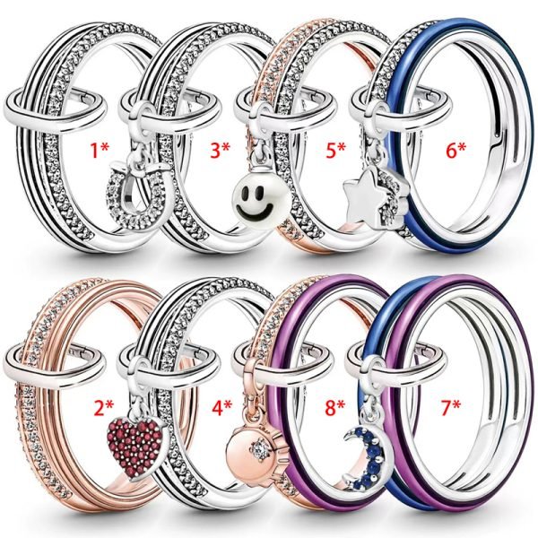 New Sparkling Star Love Lady Original Logo ME Combination Ring For Girlfriend and Family Holiday Fashion Jewelry Gift