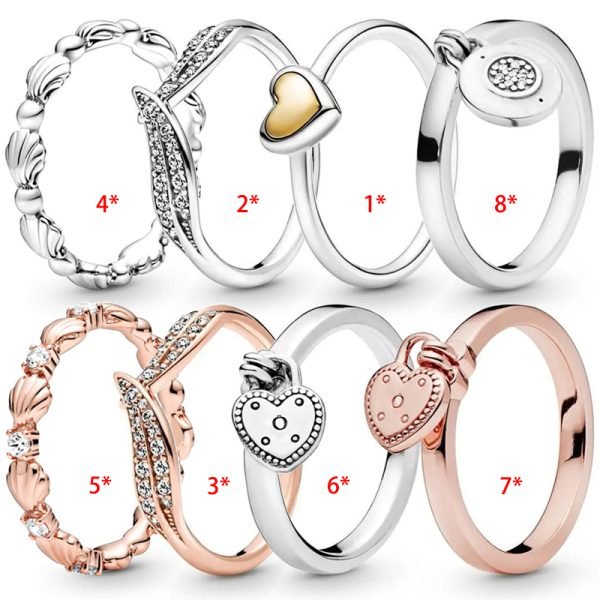 Creative Sparkling Shell Leaves Women's Original Logo Love Heart Ring For Girlfriend Family Holiday Fashion Jewelry Gift