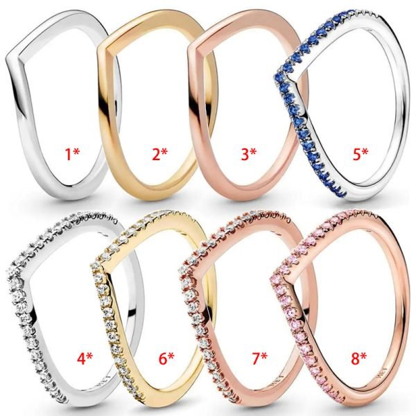 New Sparkling V-shaped Wishing Bone Wishing Women's Original Logo Crown Ring For Girlfriend and Family Holiday Fashion Jewelry Gift