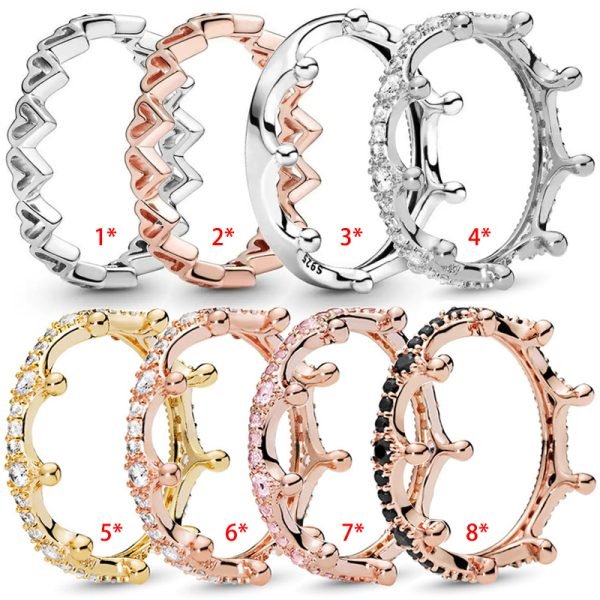 Creative Sparkling Hand drawn Heart Shaped Original Logo Crown Stacked Ring For Girlfriend and Family Holiday Fashion Jewelry Gift