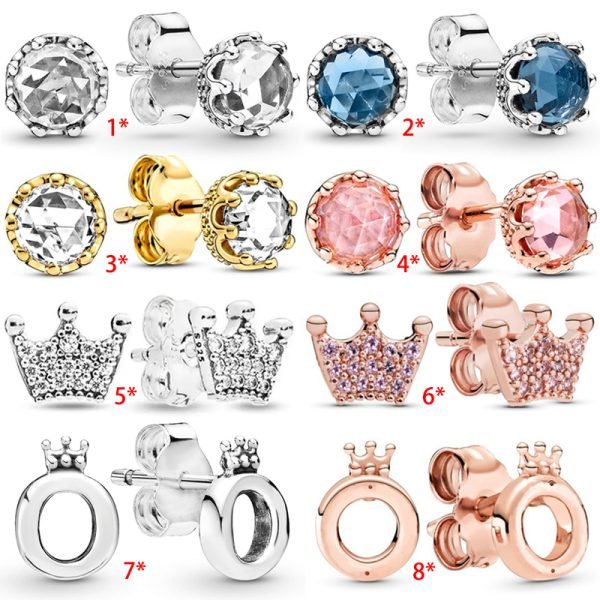 New Fashionable Women's Sparkling Eternal O-shaped Original Logo Crown Earrings For Girlfriend and Family Holiday Gifts Jewelry