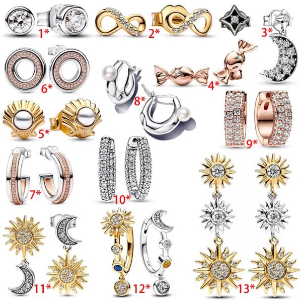 Original Women's Sparkling Sun Moon Daisy Logo Pearl Candy Earrings Suitable for Girlfriends and Family Holiday Gifts Jewelry