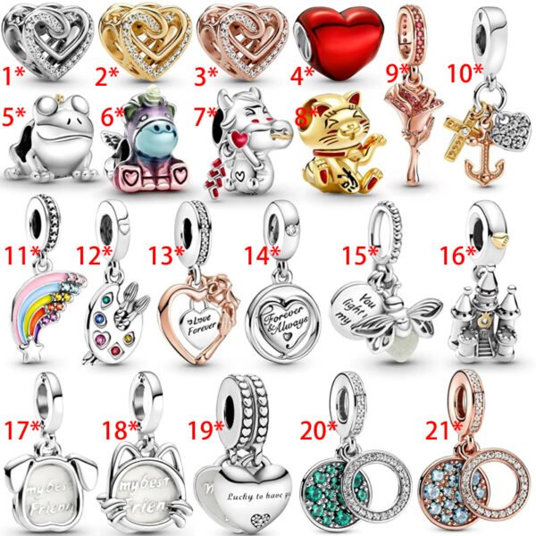 Creative Heart shaped Fortune Cat Women's Original Logo Rainbow Rose Charm For Girlfriend and Family Holiday Gift Bracelet Jewelry