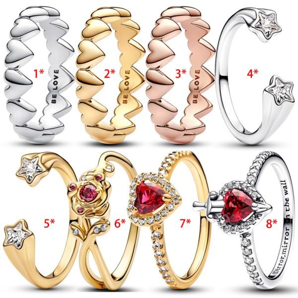 New Fashionable Sparkling Meteor Opening Original Logo Love Crown Ring Suitable for Girlfriends and Family Holiday Fashion Jewelry Gifts