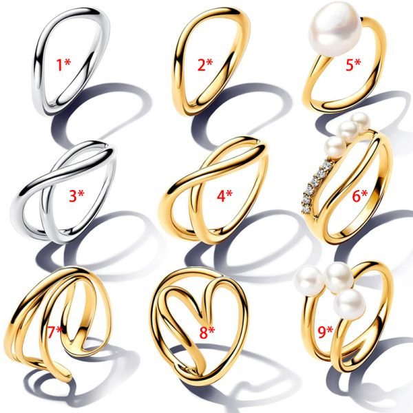 New Fashionable Sparkling Pearl Gold Twisted Original Logo Love Wrapped Ring Suitable for Girlfriends and Family Holiday Fashion Jewelry Gifts
