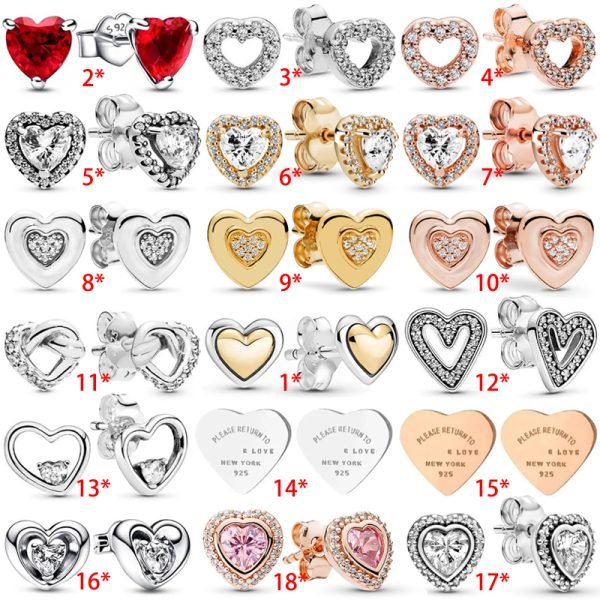 New Sparkling Eternal Love Heart Ladies Original Logo Heart shaped Earrings For Girlfriend and Family Holiday Gifts Jewelry