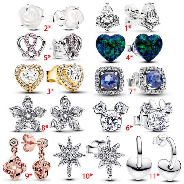 Original Women's Sparkling Love Heart Rose Logo Snowflake Crown Earrings Suitable for Girlfriends and Family Holiday Gifts Jewelry